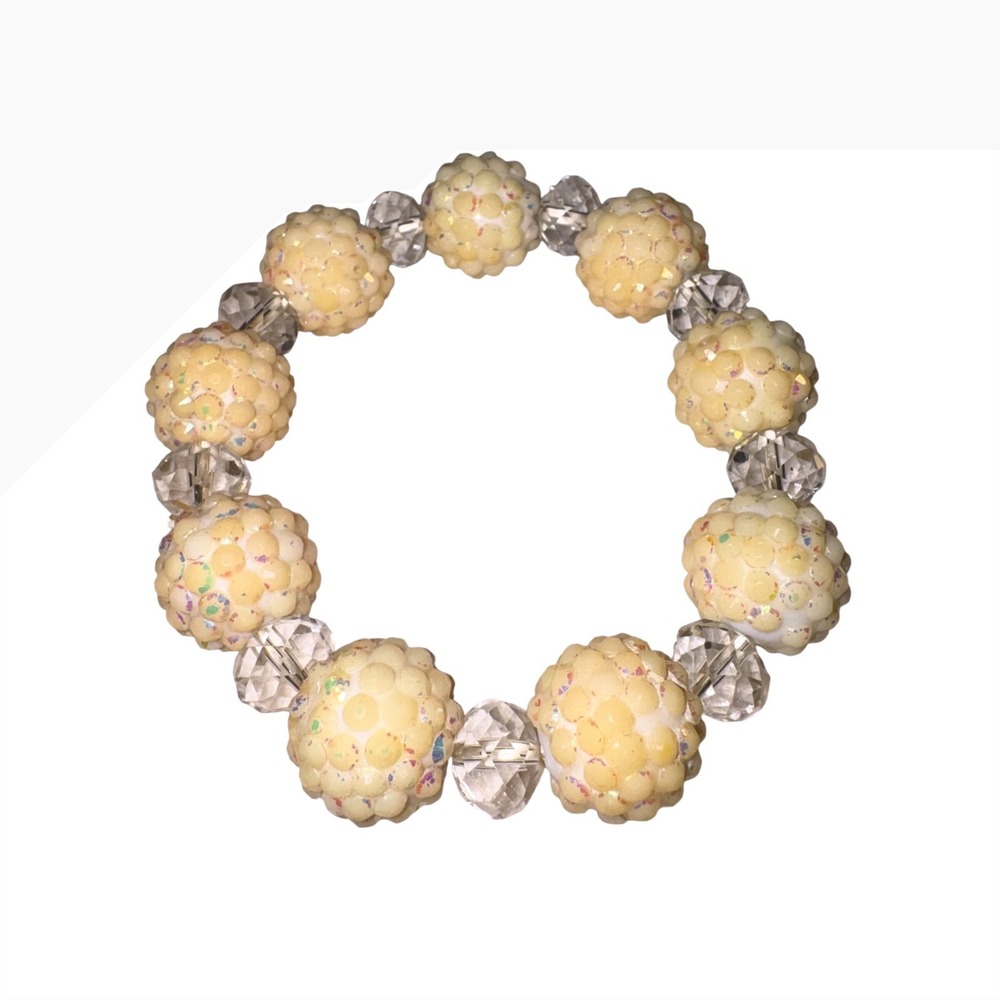 Yellow Chunky Bubble Bead Stretch Bracelet Iridescent Textured Clear‎ Spacers
